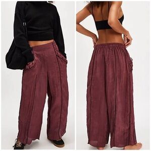Free People Wide Leg Pants in Burgundy